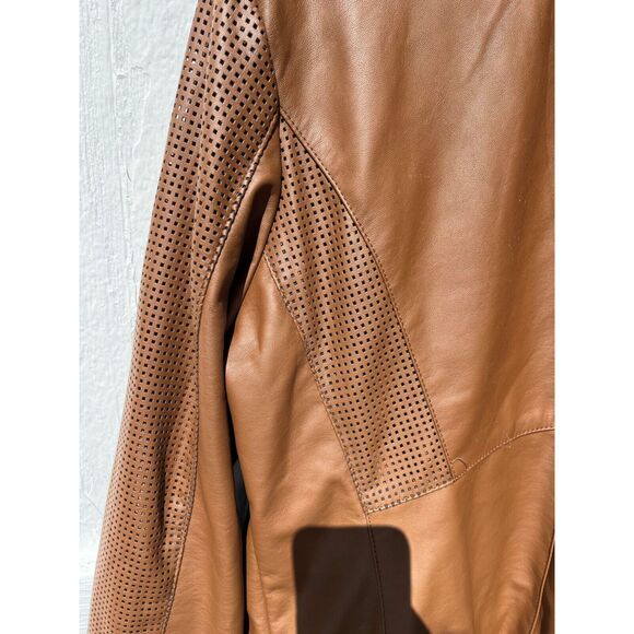 Pamela McCoy Women's XL Perforated Accent Drape Front Faux Leather Jacket - Picture 5 of 10